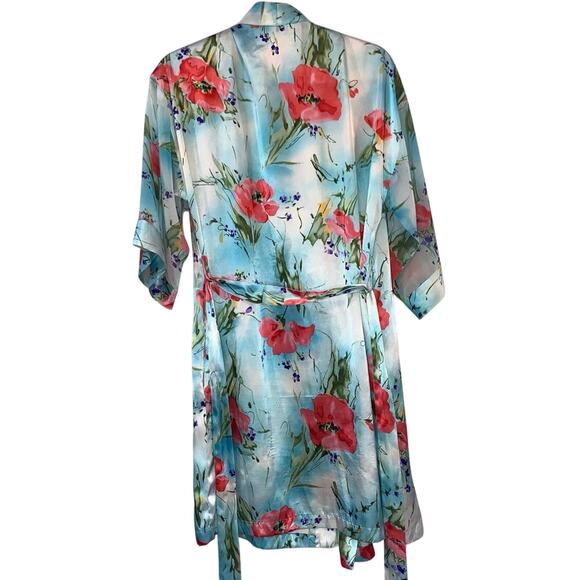 Private Luxuries Blue Floral Silky Robe - Picture 2 of 3